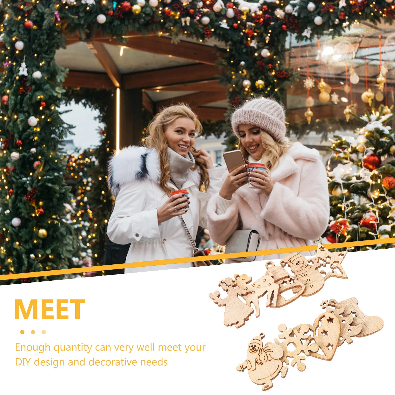 

100Pcs Wooden Christmas Cutouts Wood Slices Hanging Ornaments Unfinished Xmas Pendants DIY Painting Decoration Crafts