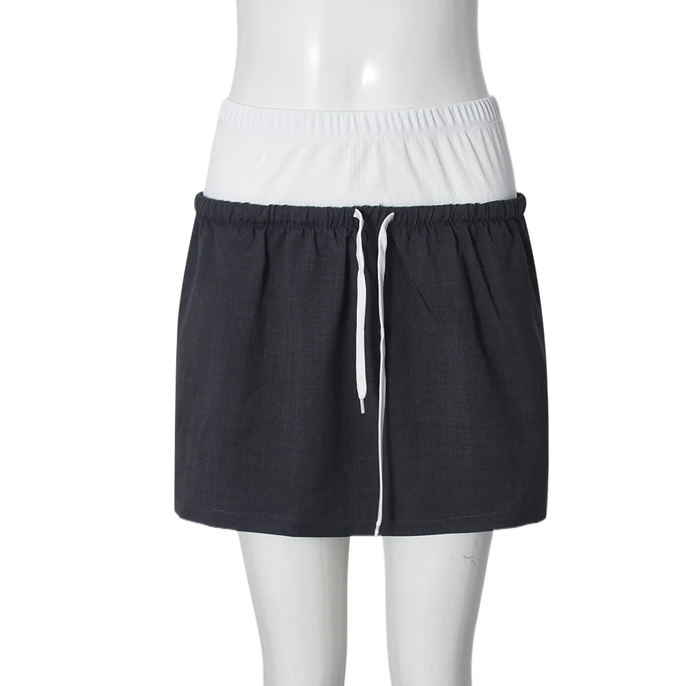 กระโปรงผู้หญิงสไตล์ยุโรปและอเมริกา รุ่นใหม่ประจำฤดูร้อนปี 2025 ดีไซน์ตัดต่อสีตัดกัน แต่งเอวสองชั้น รหัสสินค้า cw44768