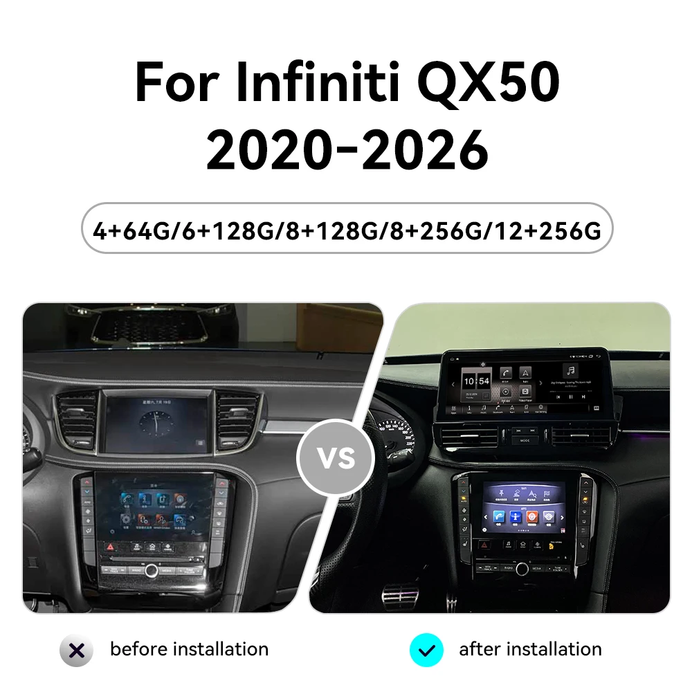 For Infiniti QX50 2020‑2026 Vertical Tesla Screen 12.3 Inch Android15 Car Head Unit Stereo GPS Navigation Wireless CarPlay DSP