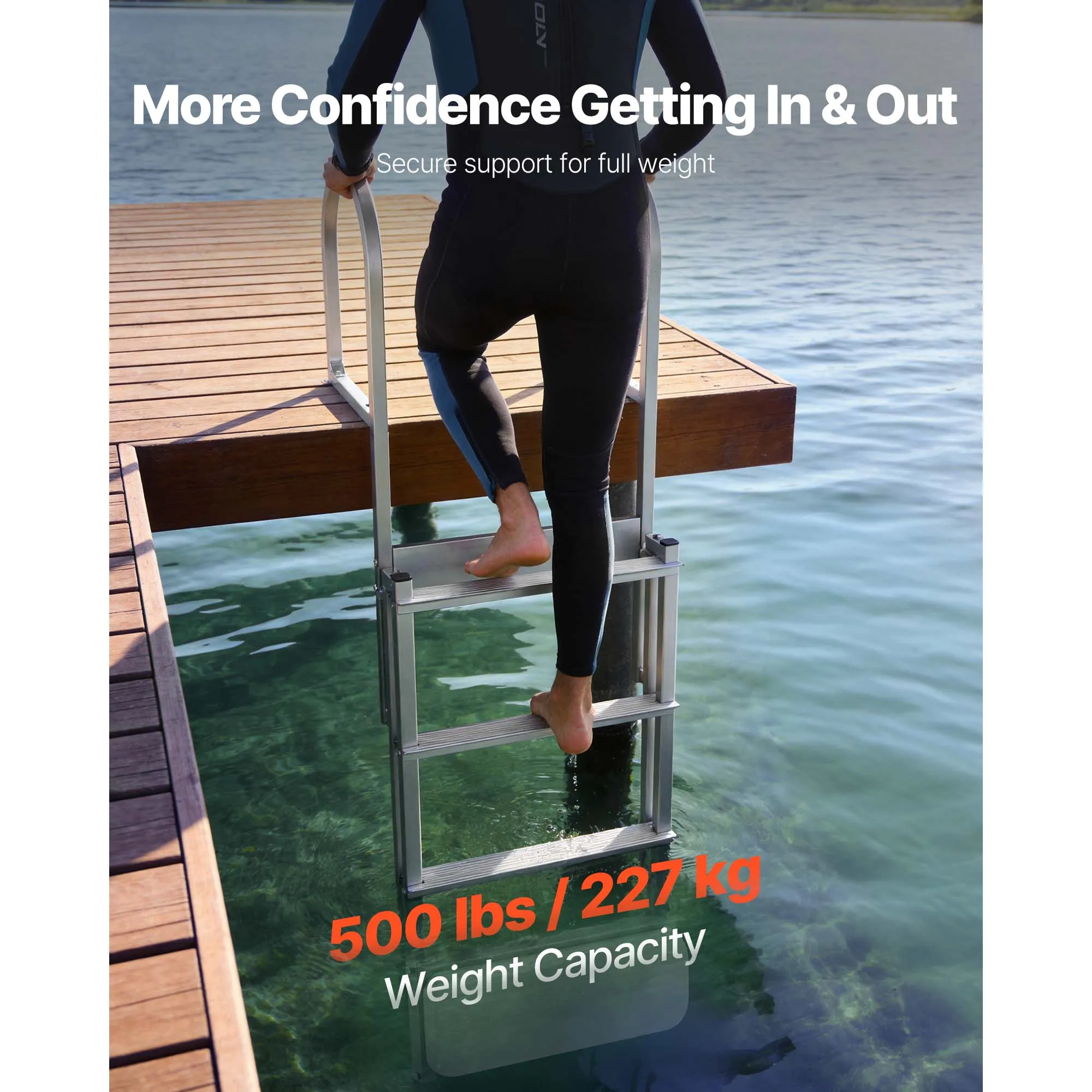 SucceBuy 4/5 Steps Retractable Dock Ladder 500 lbs Pontoon Boat Swim Ladder with Auto-Lift Float Adjustable Height for Lake Pool