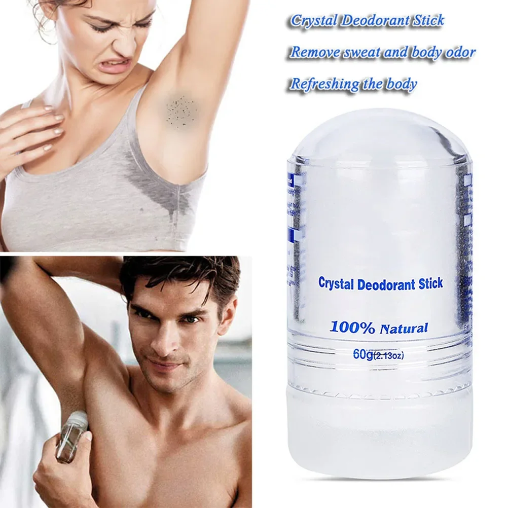 Vara Desodorante Cristal para Homens e Mulheres, Removedor de Odor das axilas do corpo, Bastão antitranspirante, Desodorantes Naturais, 60g