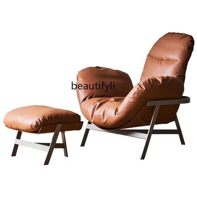 

zqLeisure Chair/Italian Minimalist/Leather/Chair Pedal/Single Sofa