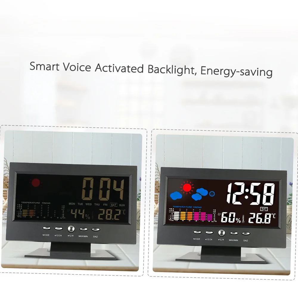 محطة الطقس الرقمية درجة الحرارة مقياس الرطوبة على مدار الساعة ميزان الحرارة الرطوبة التقويم درجة الحرارة الاتجاه إنذار مستوى الراحة