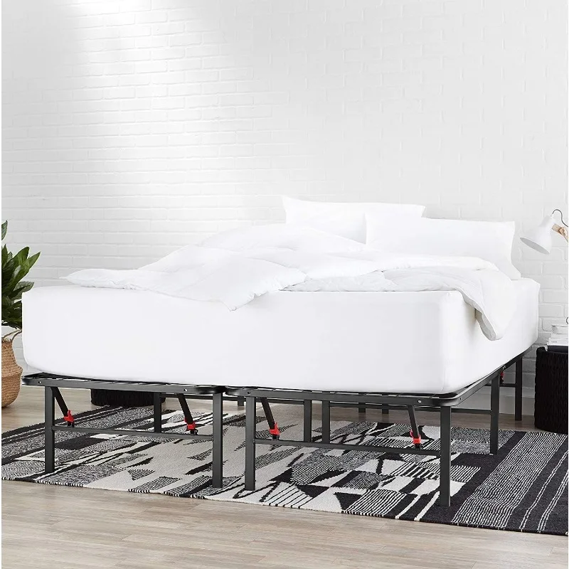 Basics-Foldable Metal Plataforma Bed Frame, ferramenta de configuração gratuita, alta, rainha, preto, 14 polegadas