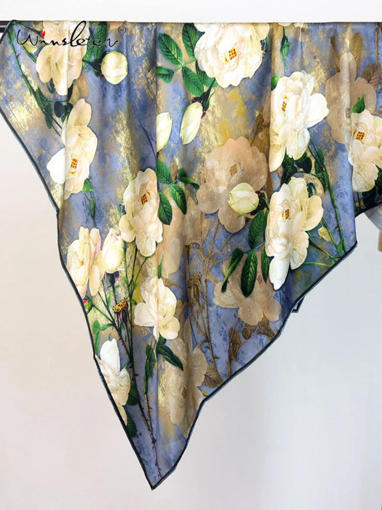 Winsleter-Women 100%Real Silk Elegant Scarf, 110*110CM Oil Painting, Mom Gifts French Commute Kerchief, 2026 Spring New A61247CC