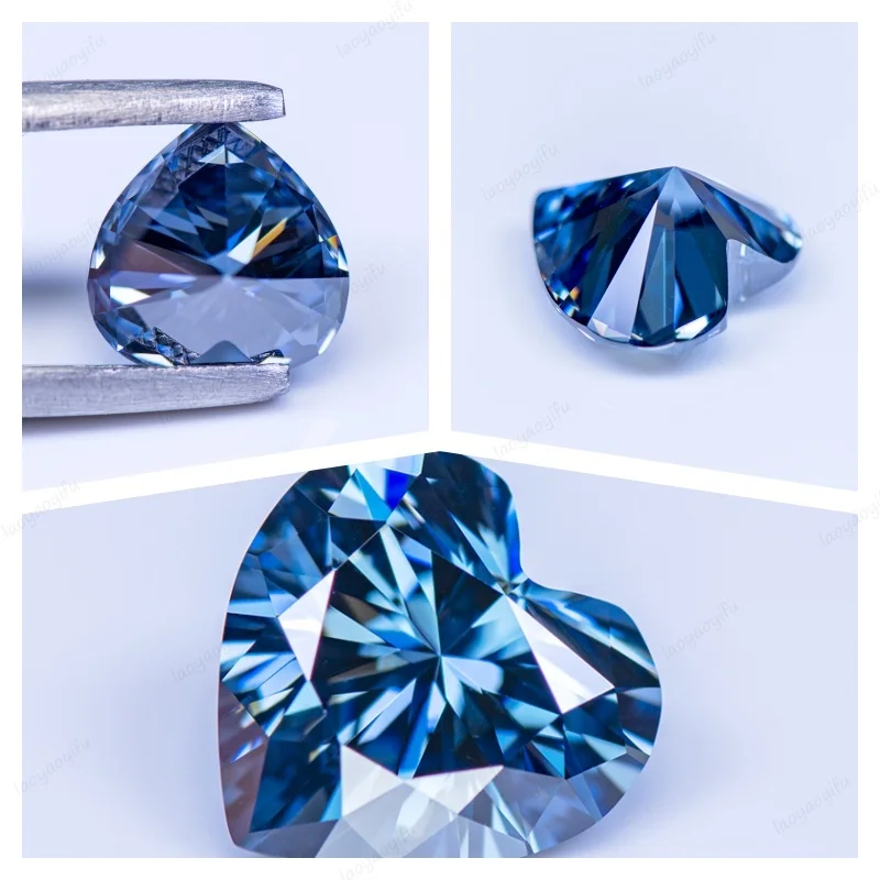Pedra moissanite em formato de coração, pedra preciosa de múltiplas cores para materiais avançados de fabricação de joias, testador de diamante com certificado