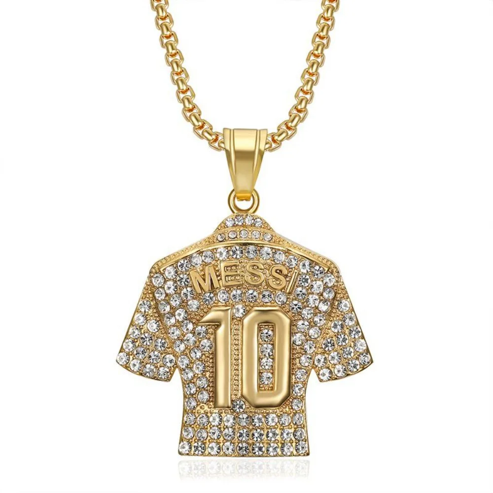 

Kitykiss Hip Hop Titanium Steel Gold-Plated Diamond Necklace, Messi No. 10 Football Jersey Pendant, Hot Selling Unique Jewelry