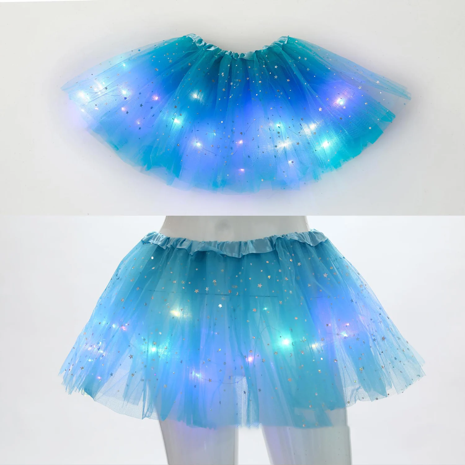 Falda de estrella de tul con luz LED brillante para mujer, minifalda de tutú corto, Ropa de baile de Ballet de lujo, disfraz de fiesta, minifalda