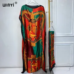 WINYI 2024 nowa afrykańska kobiet Dashiki boho print muzułmańska kobieta dubai Free Size Design z szalikiem Maxi luźna afrykańska elegancka sukienka