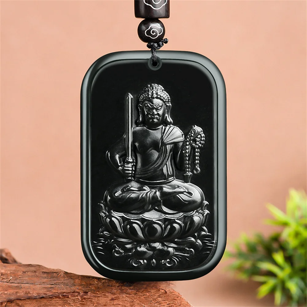 

Natural Black HeTian Jade Carved Chinese BuDongZun Buddha Lucky Pendant Amulet Necklace Certificate Luxury Jade Jewelry Gift