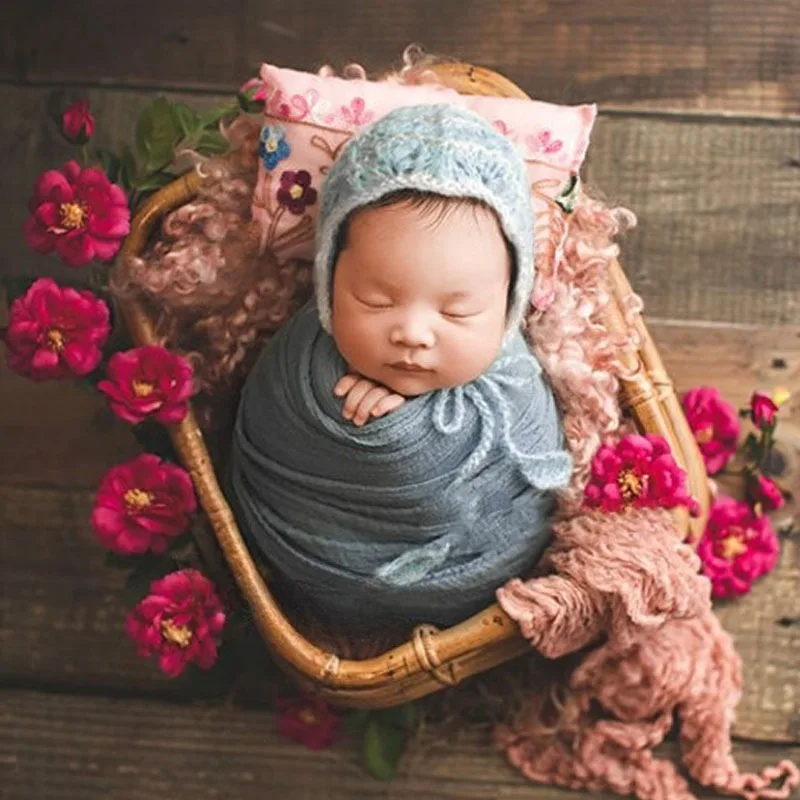Bungkus Kain Kasa Melar - Selimut Lapisan Bertekstur untuk Alat Peraga Fotografi Bayi Baru Lahir, Bedong Pemotretan Profesional