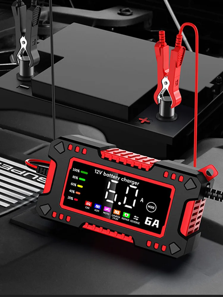 AliExpress NONE 6V 12V 6A Car Battery Charger Universal Smart Fast Charge Cycle GEL Lead-Acid Charger Auto Motorcycle Pulse Repair LCD Display