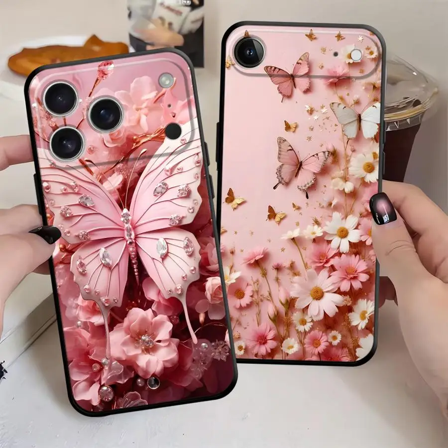 

Beautiful Pink Butterfly Funda Phone Cover Case for Apple iPhone 17 Pro Max Air 14 11 12 15 Pro 7 8 16 XR XS MAX 13