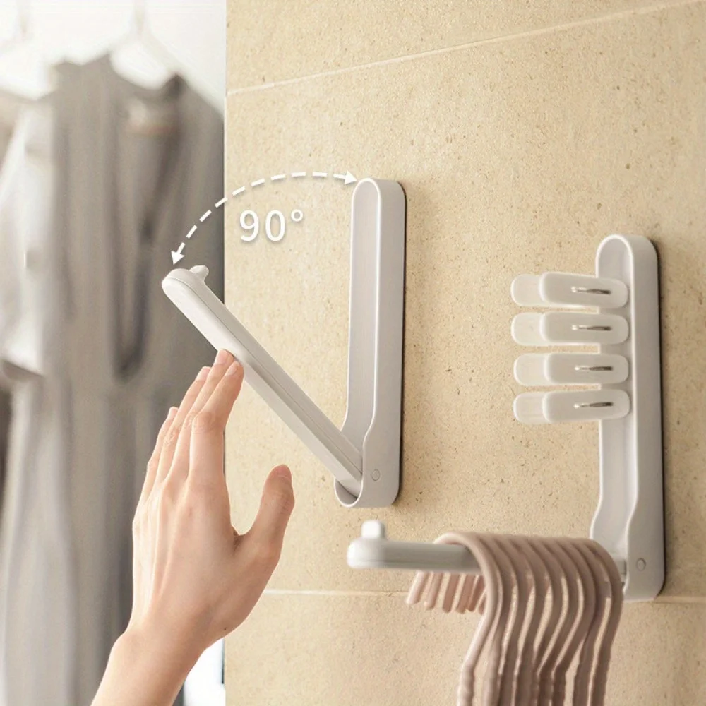 Clothes Rack Storage Hanger Hooks Hole-free Home Wall-mounted Balcony Storage Rack Foldable Home Hanger Storage