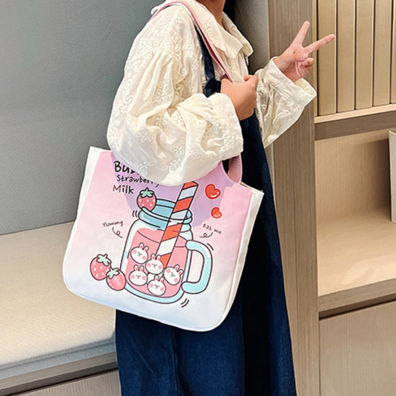 

Print Canvas Tote Bag with Wide Straps, Large Capacity Shoulder Bag for Students, Casual Outings Everyday Errands Handbag
