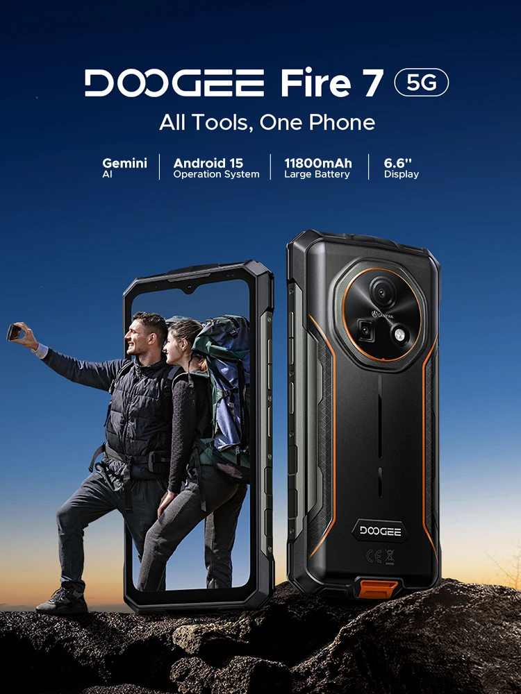 DOOGEE Fire 7 5G Robustes Smartphone 13000mAh Akku Android 15 6,6'' Bildschirm 64MP Kamera Dimensity 6300 Globale Version Smartphone NFC