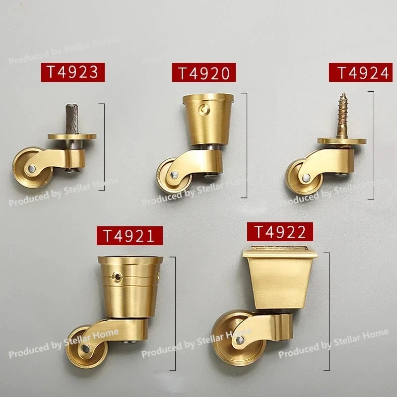 4Pcs Multi-size Brass Universal Wheels Silent Reinforce Furniture Legs Caster Wheels For Sofa Chair Cabinet Workbench