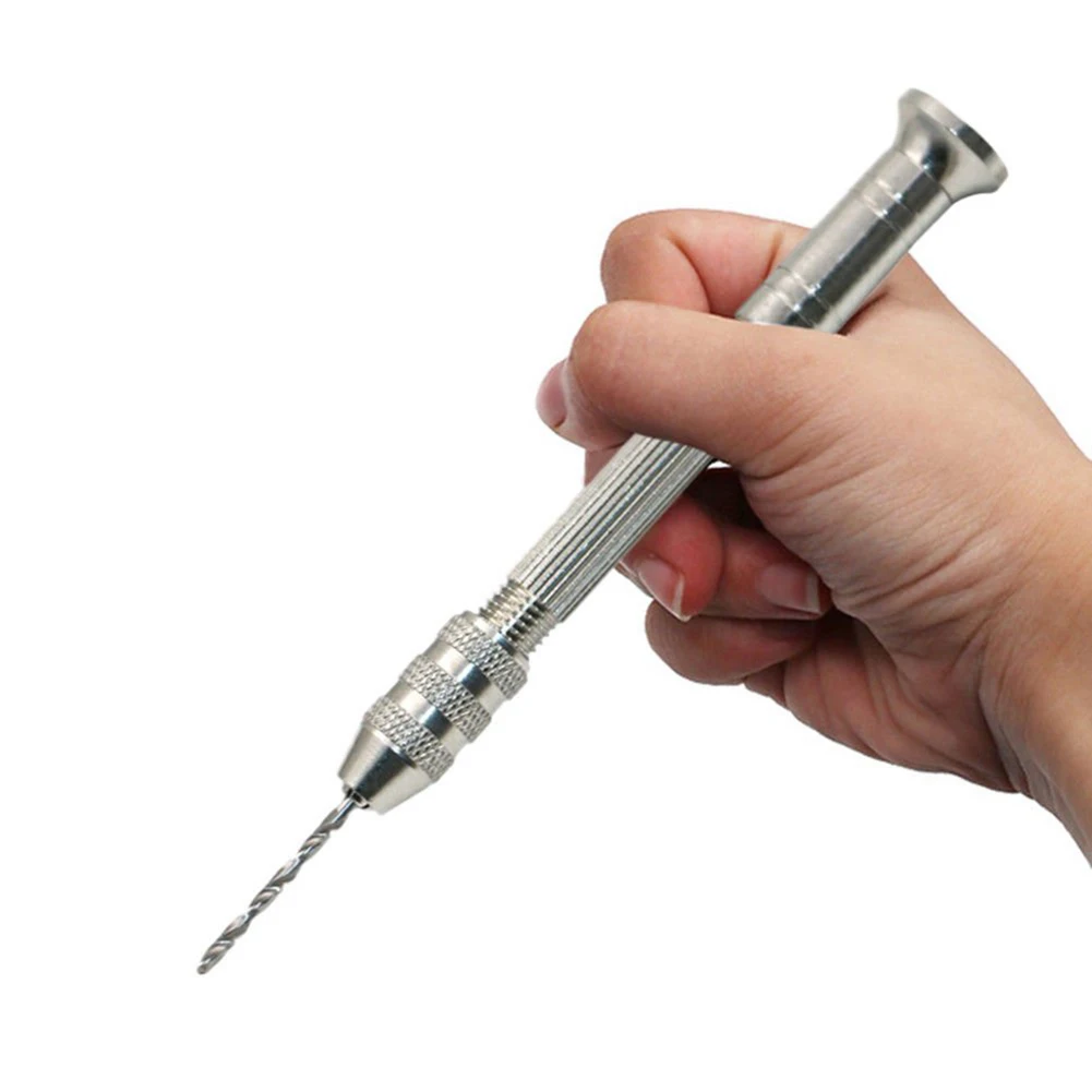 Trapano a mano in alluminio 0.8-3.0mm con mandrino autoserrante 10Pcs Mini trapano a torsione precisione Pin morsa lavorazione del legno strumento di perforazione rotante