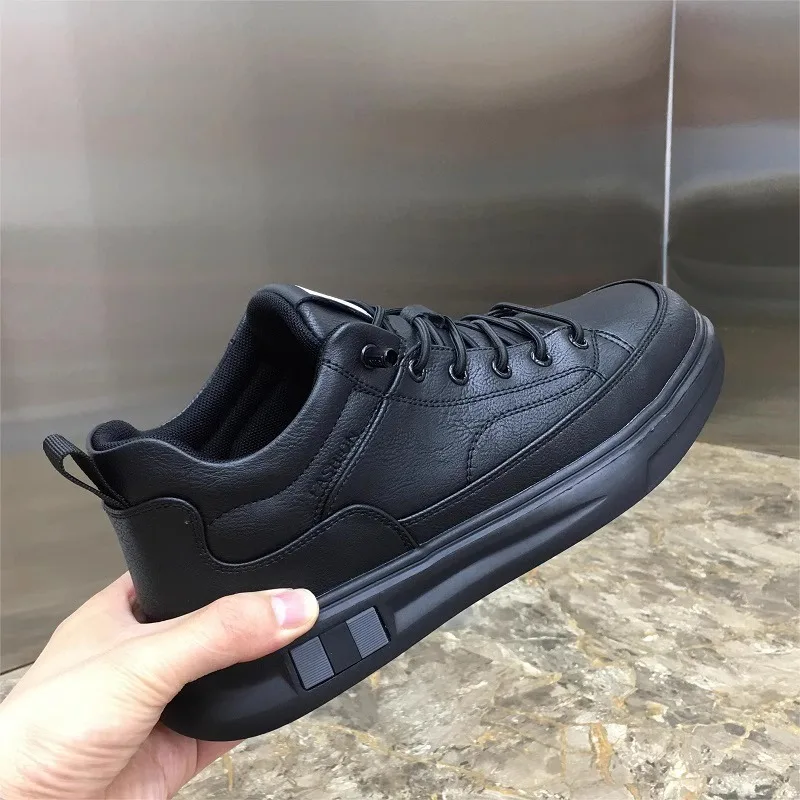 Men's Mid-Cut Black Casual Shoes 2026 Autumn Fashionable round Toe Warmth EVA Insole Leather Splicing Leather Shoes