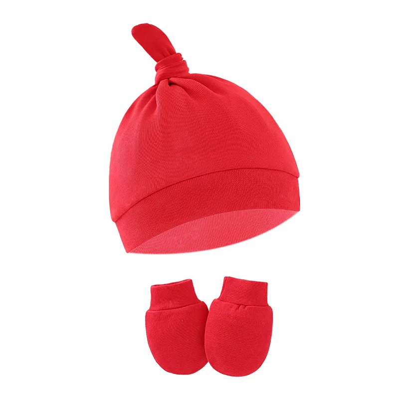 Newborn Baby Cotton Hat Anti Scratch Glove Set for Boys Girls Solid Color Photography Accessories 0-3 Months