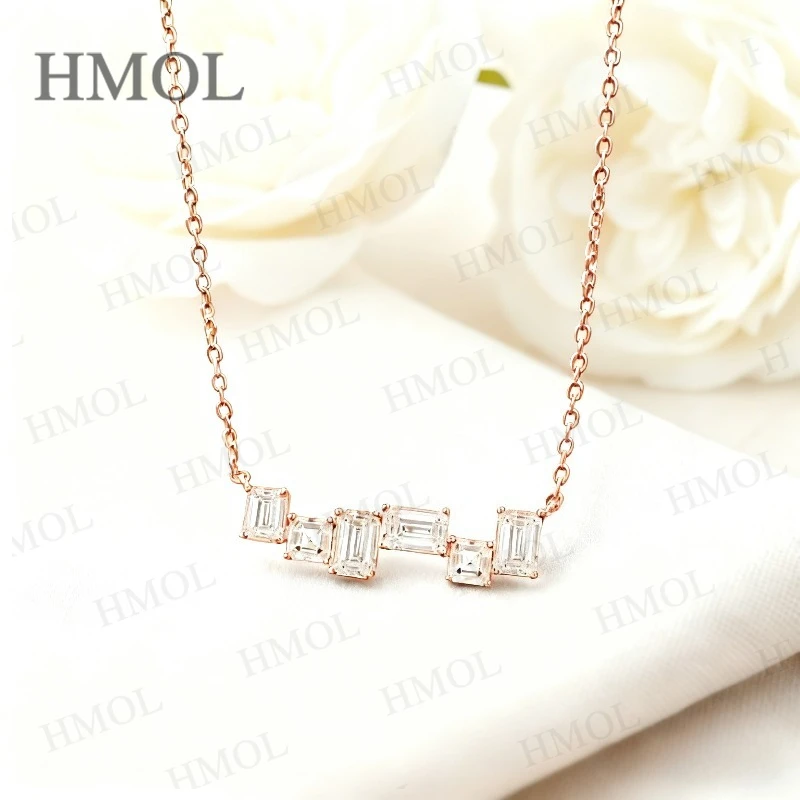 

Moissanite 3ct Emerald/Asscher Cut Necklace White Yellow Rose Gold Options Elegant Solitaire Pendant Wedding Gift Idea