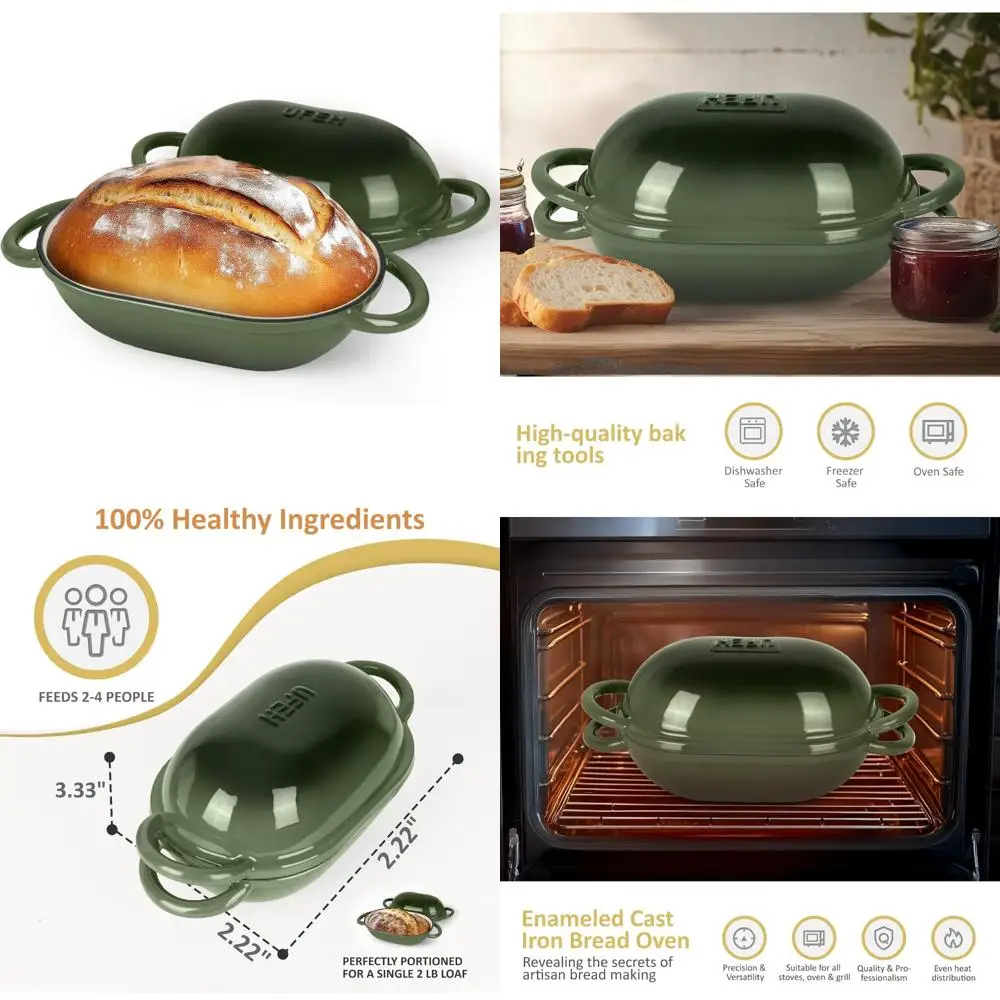 

Premium Cast Iron Dutch Oven for Bread Baking - Ideal for Sourdough, Artisan Loaves, No-Knead Bread - 2 Quart Capacity