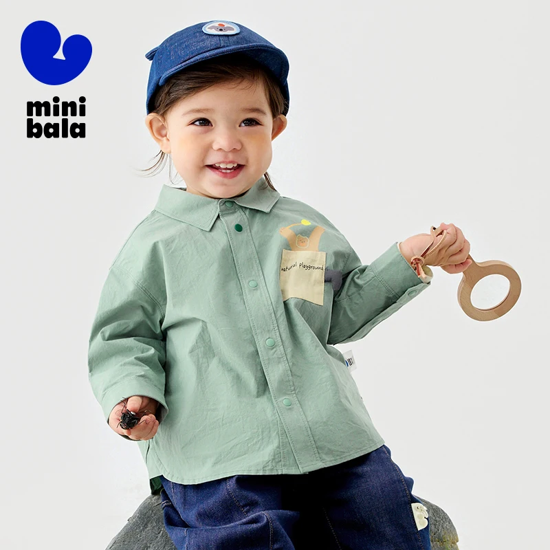Mini Bala Camisa para niños 2025 Primavera Algodón puro Bebé Top de manga larga para un aspecto elegante