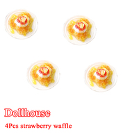 4PCS Dollhouse Miniature Simulation Food Strawberry Waffle Cake Model DIY Kitchen Accessories Resin Dollhouse Decoration