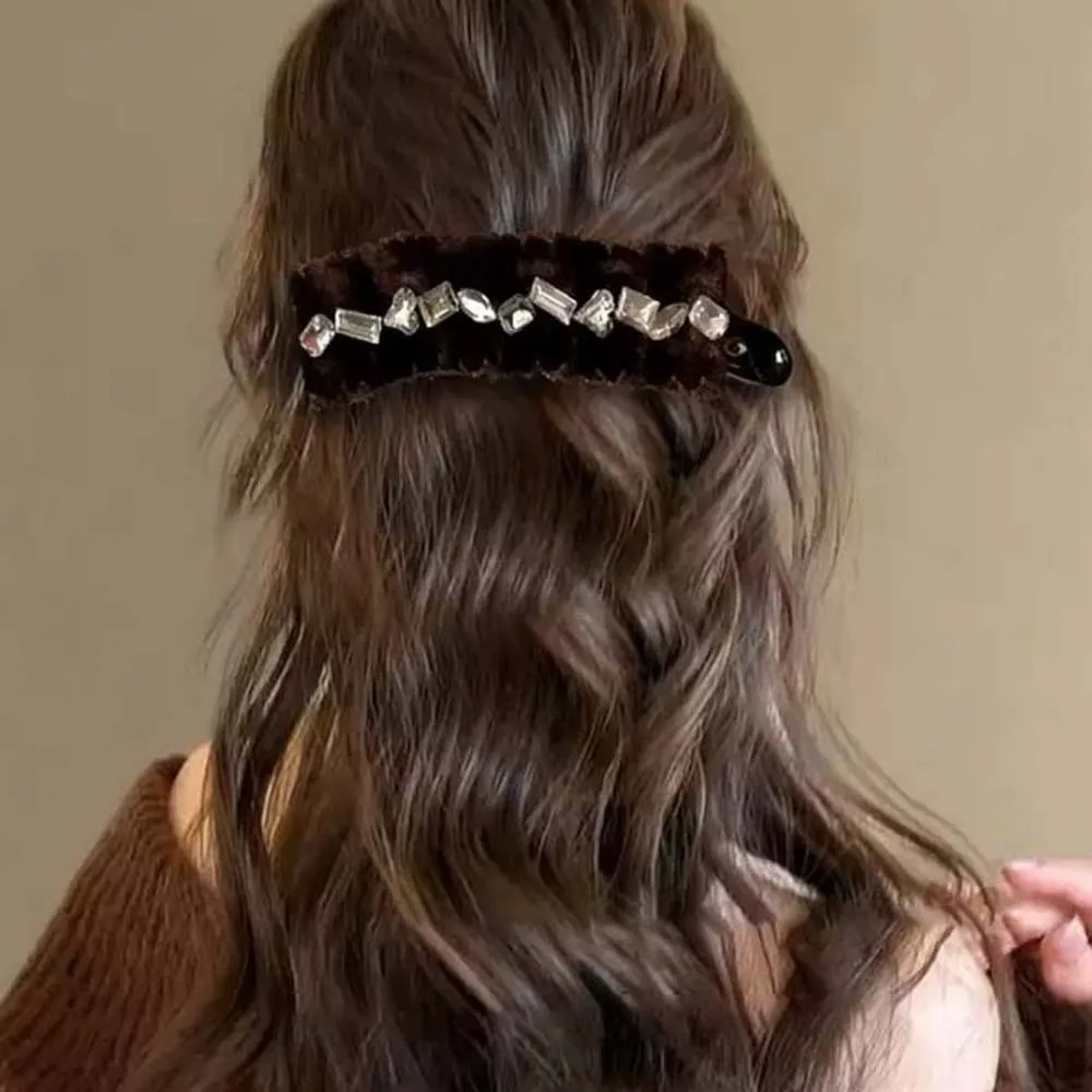 

Elegant Bow Banana Clip Plastic Square Rhinestone Women Vertical Clip Hairpins Multi-layered Pleated Ponytail Holder Party