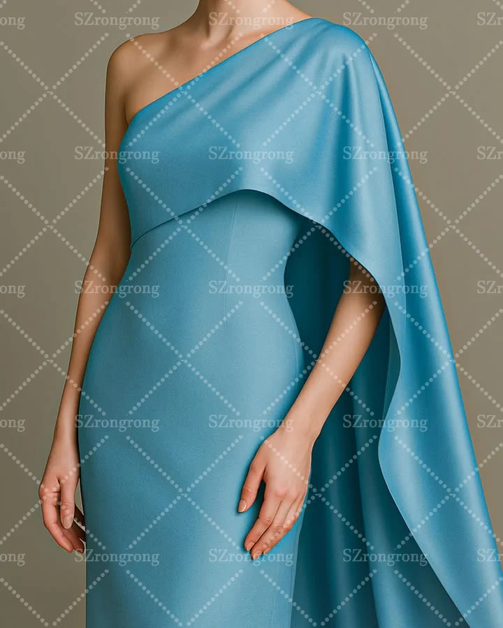 فستان زفاف مصنوع حسب الطلب بكتف واحد من الجيرسيه من الساتان غمد ثوب مسائي بطول الأرض للحفلات الراقصة للنساء فيستدوس دي نوفيا