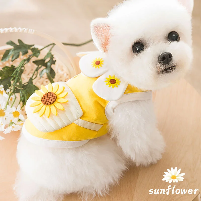 Spring Summer Thin Puppy Vest Short Skirt Petal Collar Shoulder Bag Cute Sunflower Cat Clothes Small Medium Pet Clothes