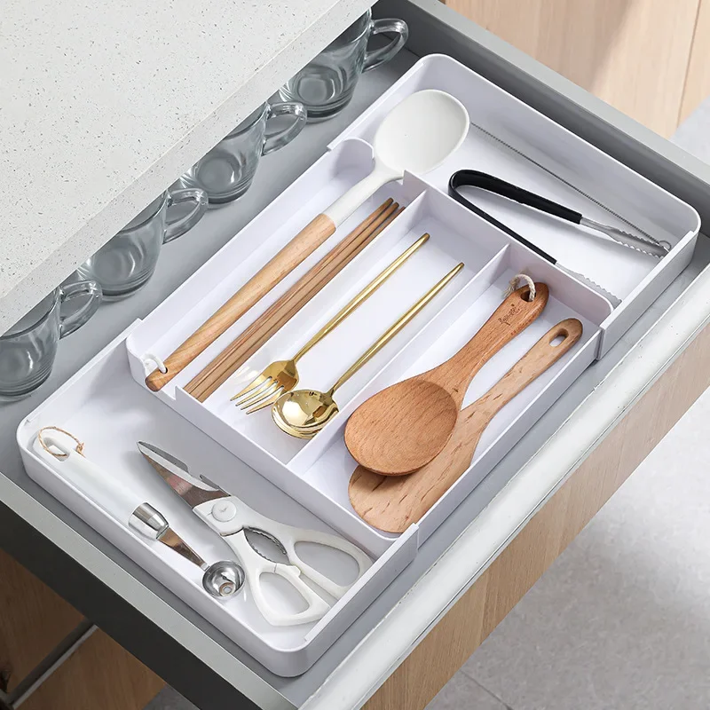 

Kitchen Storage Box Multifunctional Retractable Drawers for Separating Chopsticks, Spoons, Plastic, and Tableware Organizing Box