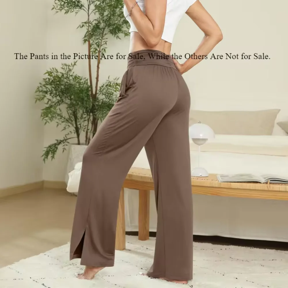 Fashionable and Casual Long Pants with Shirred Waist Wide Legs and Slit Ankles Plus Size Women\'s