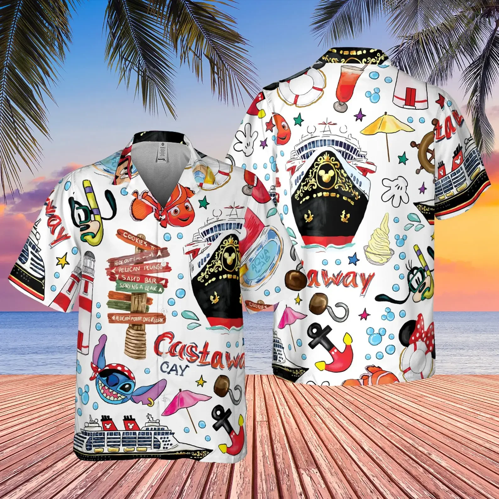 

2024 New Mickey Cruise Hawaiian Shirt Men's Button Up Casual Vacation Beach Shirt Disneyland Mickey And Friends Hawaiian Shirt