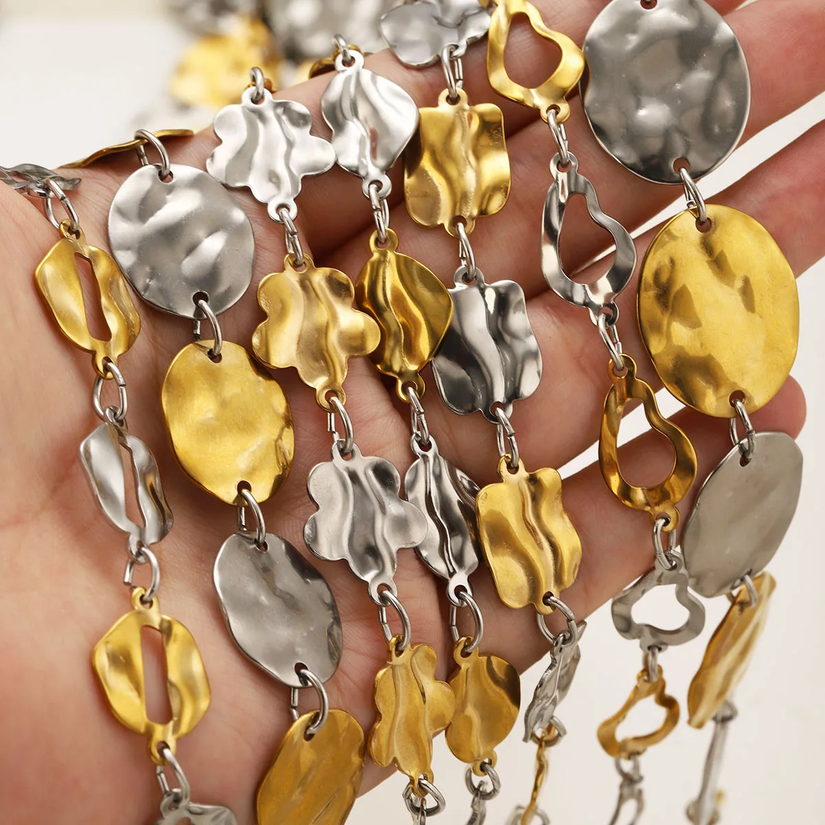 1 Meter Edelstahl-Ovalketten für DIY-Handgefertigte Armbänder, Halsketten, Bastelarbeiten, Gold-Stahlfarben-Mix, Schmuckzubehör – Detail 6