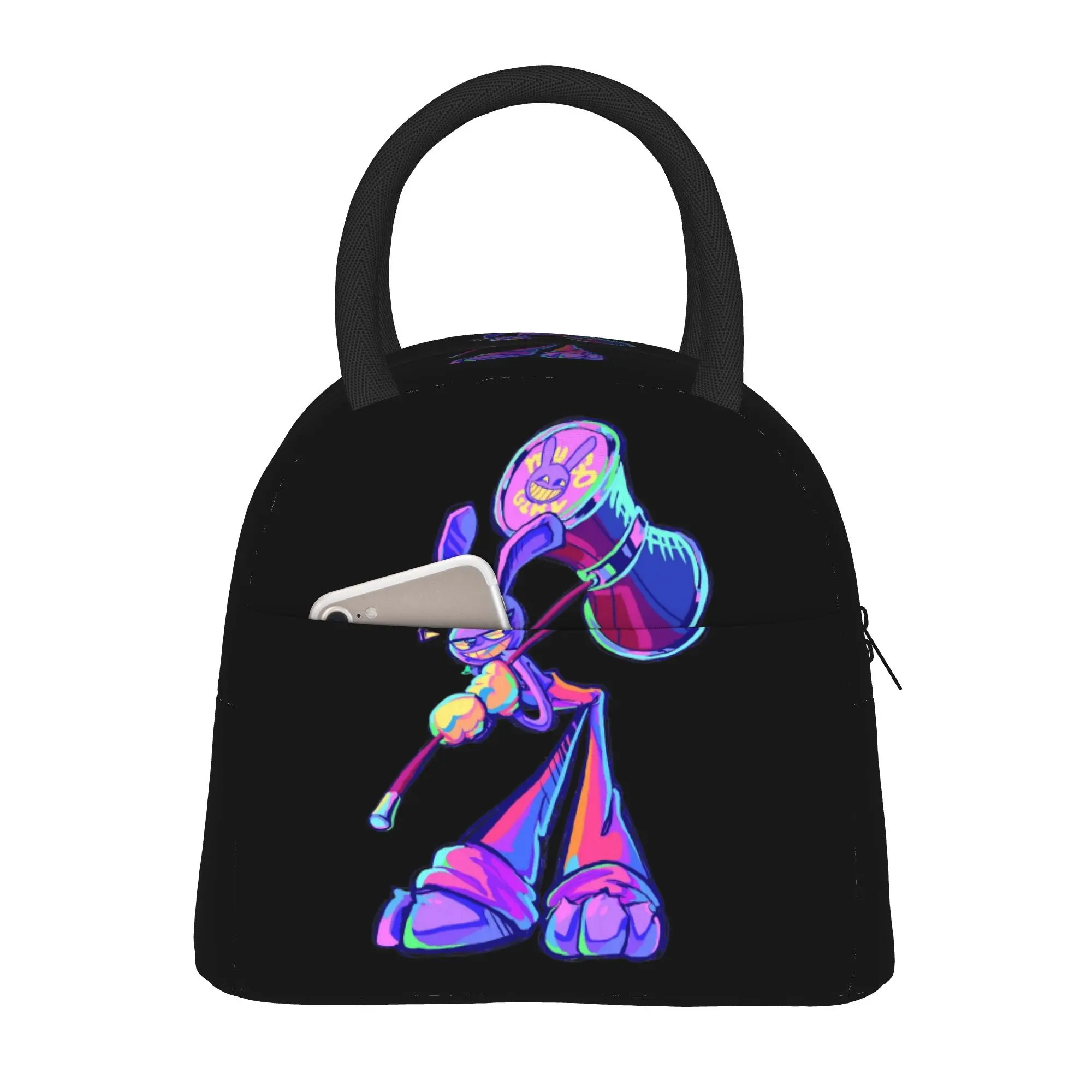 Jax Cartoon Digitals Circus Isolierte Lunchtaschen, Thermotasche, Essensbehälter, Jax und Big Hammer, große Tragetasche, Lunchbox für Mädchen und Jungen