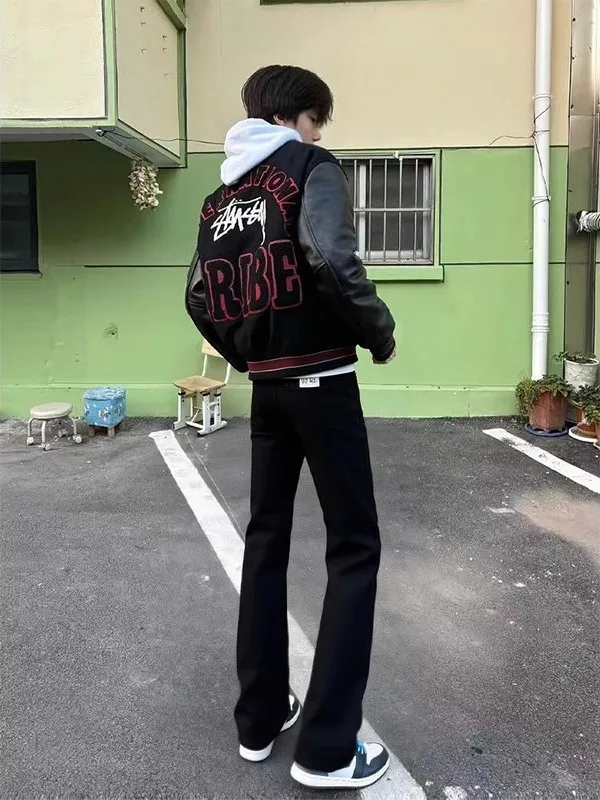 

Мужские джинсы прямого кроя в стиле High Street, со средней посадкой, на молнии, повседневные, износостойкие, из денима, идеально подходят для всех сезонов