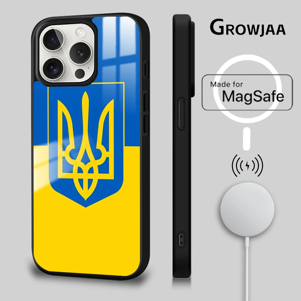 U-Ukraine Flag Phone Case For iPhone 15 14 13 12 11 Pro Max Plus Mini Mirror Wireless Magnetic Cover