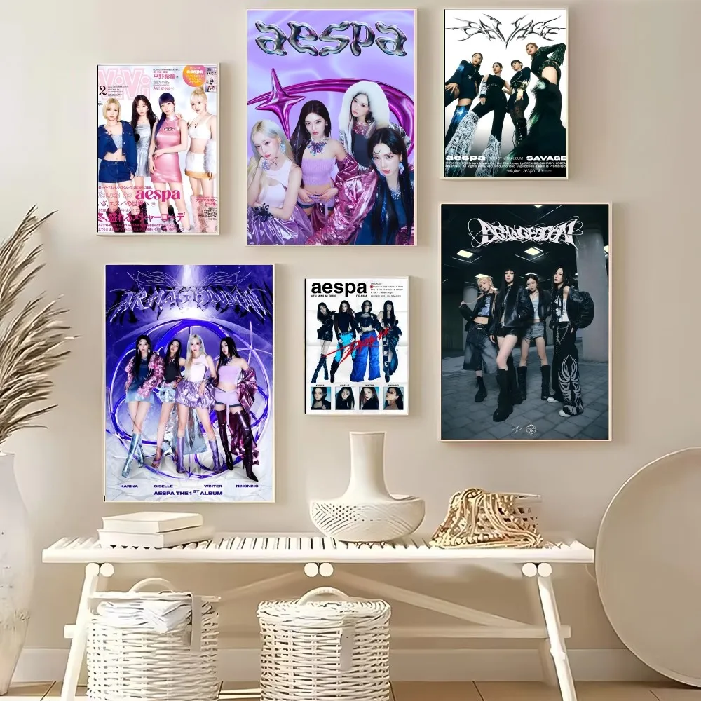 Girl Group Kpop A-Aespa Poster Multi-Purpose Wall Art for Living Room Bedroom Office Hallway Bar | Home Decor Gift Idea
