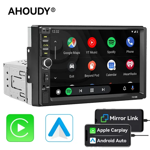 AHOUDY 7 ""1 DIN CarPlay Android Auto Universal Auto Estéreo Radio Pantalla táctil MirrorLink Cámara de marcha atrás BT