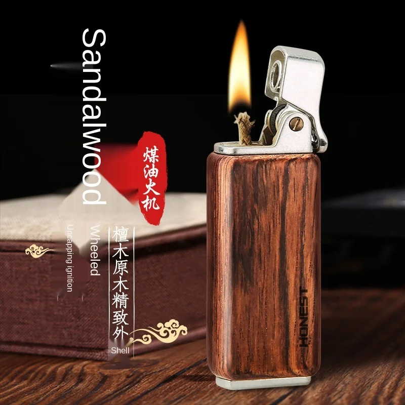 Vintage Wooden Cigarette Lighter Military Cap ejection ignition Fuel Kerosene Smoking Lighter Gasoline Lighter Tobacco Pipe