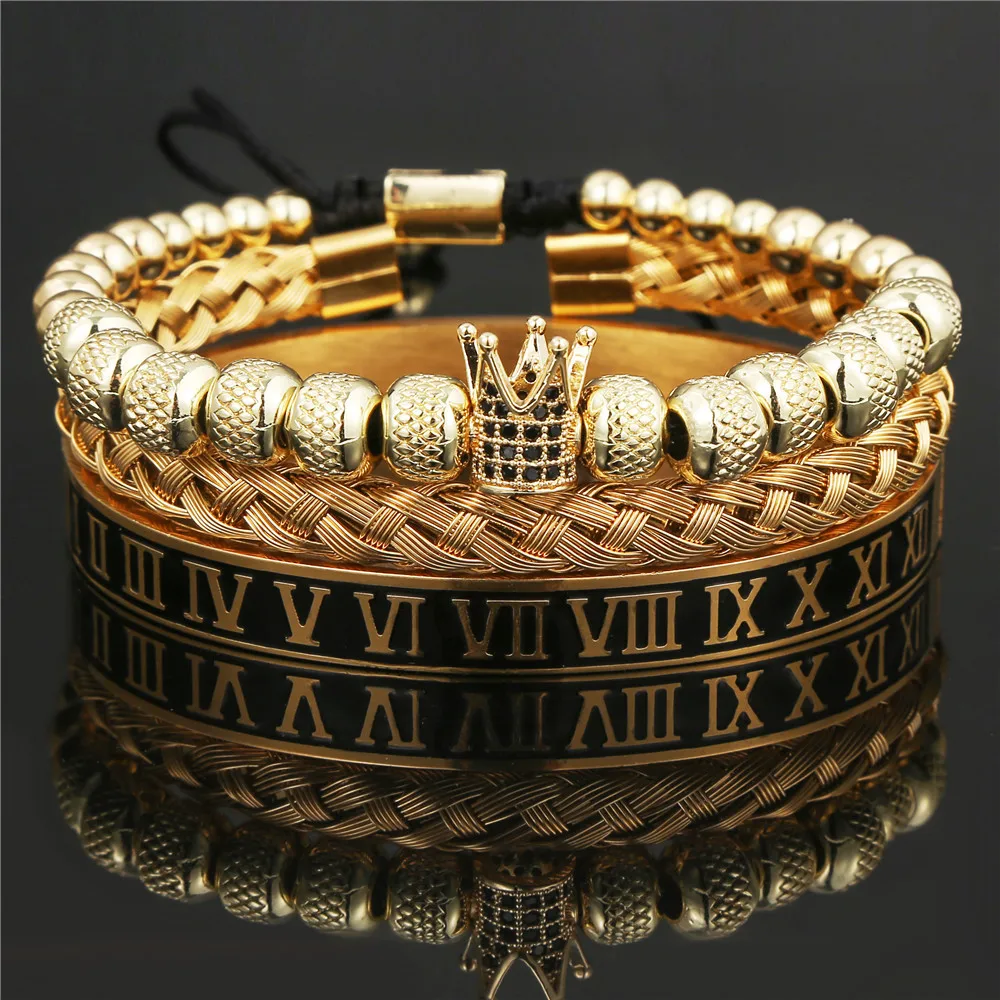 Luxury Stainless Steel Roman Royal Crown Bracelet For Men Adjustable Bead Men's Bracelets On Hand Gift For Men Jewelry 2022