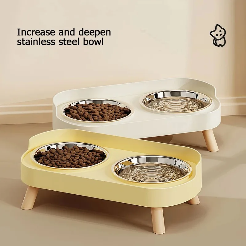

Stainless steel double bowl set suitable for dogs and cats - shockproof, splash proof, detachable, easy to clean, non slip desig