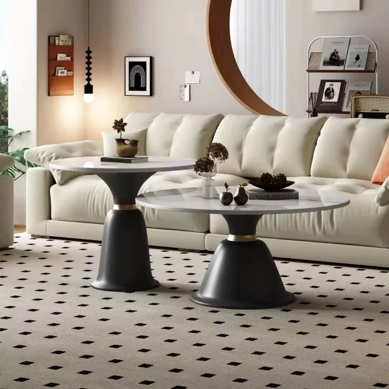 Italian minimalist coffee table classic burnt stone round coffee table set high-end luxury designer center coffee table