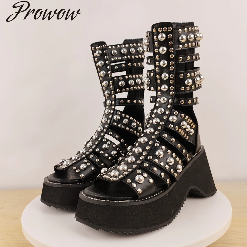 

Модные ботинки до колена на высоком каблуке с заклепками и платформой, женская обувь Zapatos Mujer