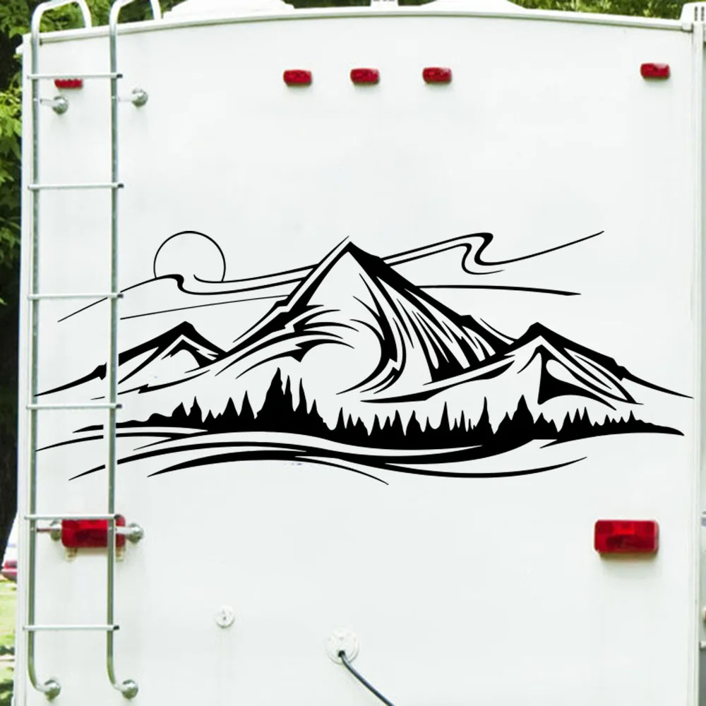 Large Mountain Tree Sun Camping Rv Sticker Decal Travel Camper Motorhome Explore Landscape Vinyl Car Auto Truck Decor