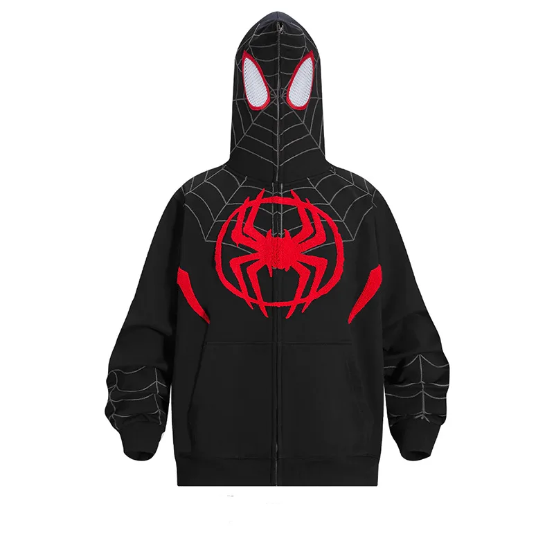 Y2K Spider Web Graphic Men Hoodies Harajuku Hip Hop Full Zipper Jacket Coat Streetwear Women Gothic Punk Loose Pocket Sweatshirt