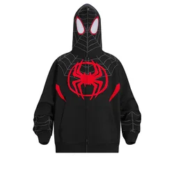 Y2K Spider Web Graphic Men Hoodies Harajuku Hip Hop Full Zipper Jacket Coat Streetwear Women Gothic Punk Loose Pocket Sweatshirt