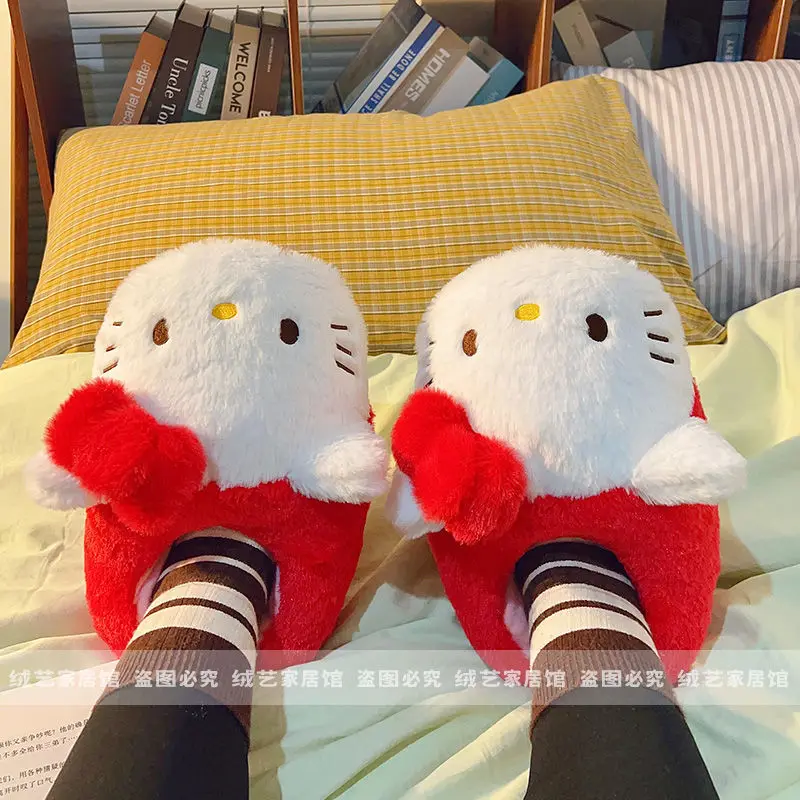 Sanrio Warm Home Cotton Shoes Hello Kitty Kuromi My Melody Indoor Warm Slippers Japanese Style Shoes Flat Non-slip Girl