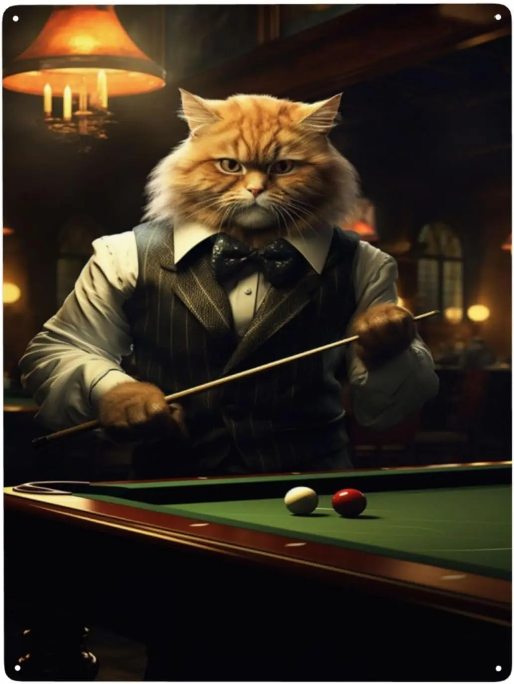 Funny Cat playing billiards metal poster Hang tin Signs,Retro Billiards Hall Wall Hanging Art plaque Decoration,Home Game Room,R